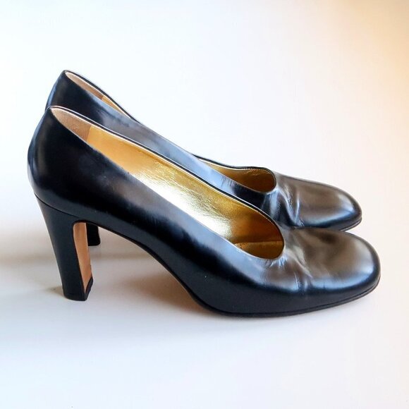 Isaac Mizrahi Black Leather Square Toe Slip-on Pumps / Heels / Shoes Size 8 - Picture 1 of 16